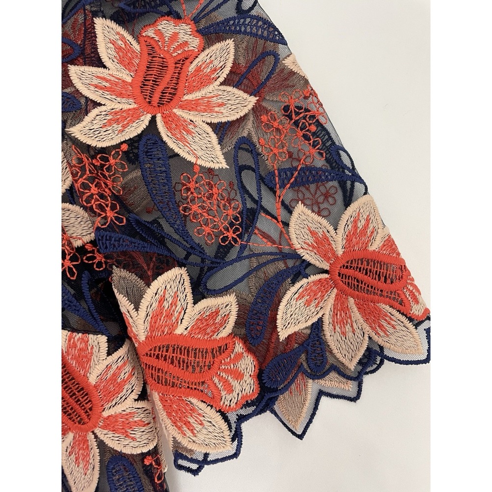 Anthropologie Top Womens 2 Mesh Embroidered Floral High Neck - Picture 5 of 8